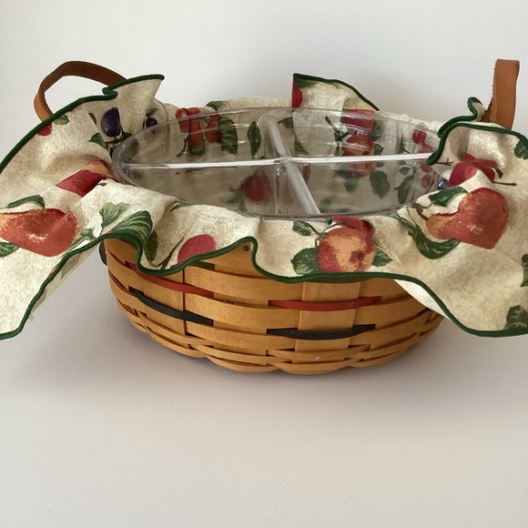 LONGABERGER BASKETS: 2001 10 inch handwoven basket with liner 4 section divider - Picture 3 of 11